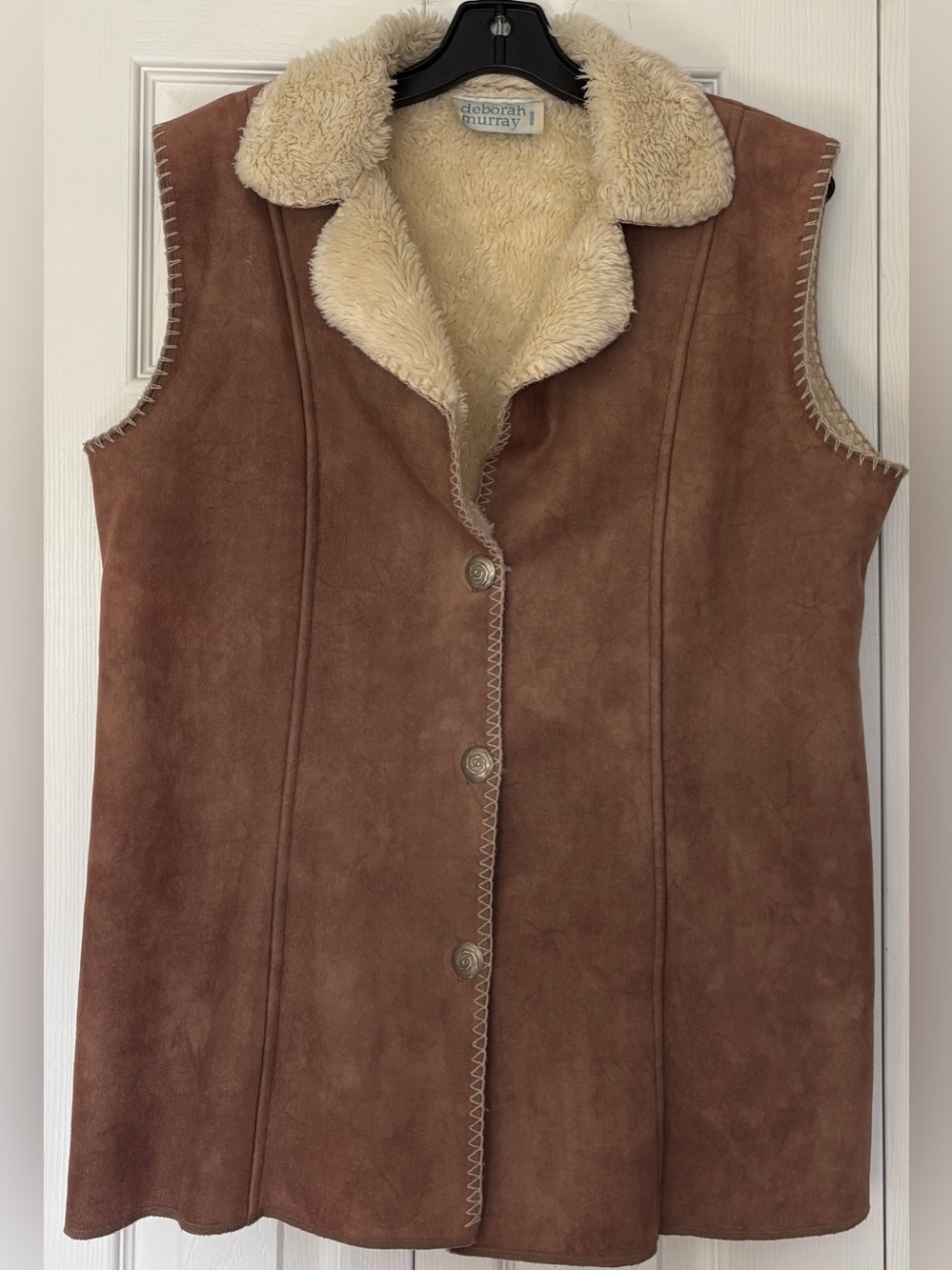 Deborah Murray Women's Brown Suede Shearling Sherpa Vest Size Medium M
